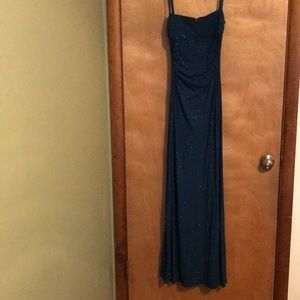 Size S Aqua long formal dress w/ cross back.